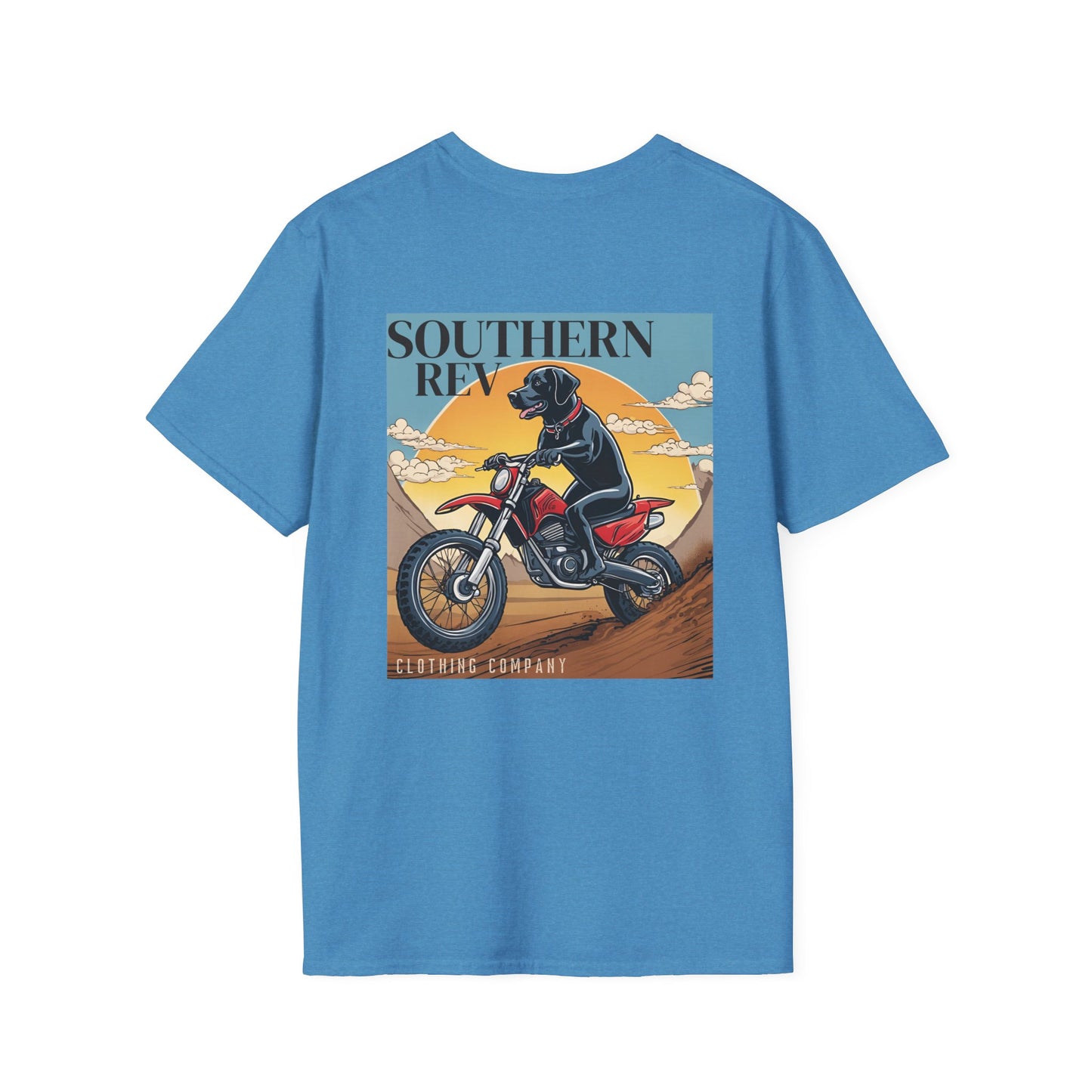 Southern Dog Riding Dirt Bike, back - blue