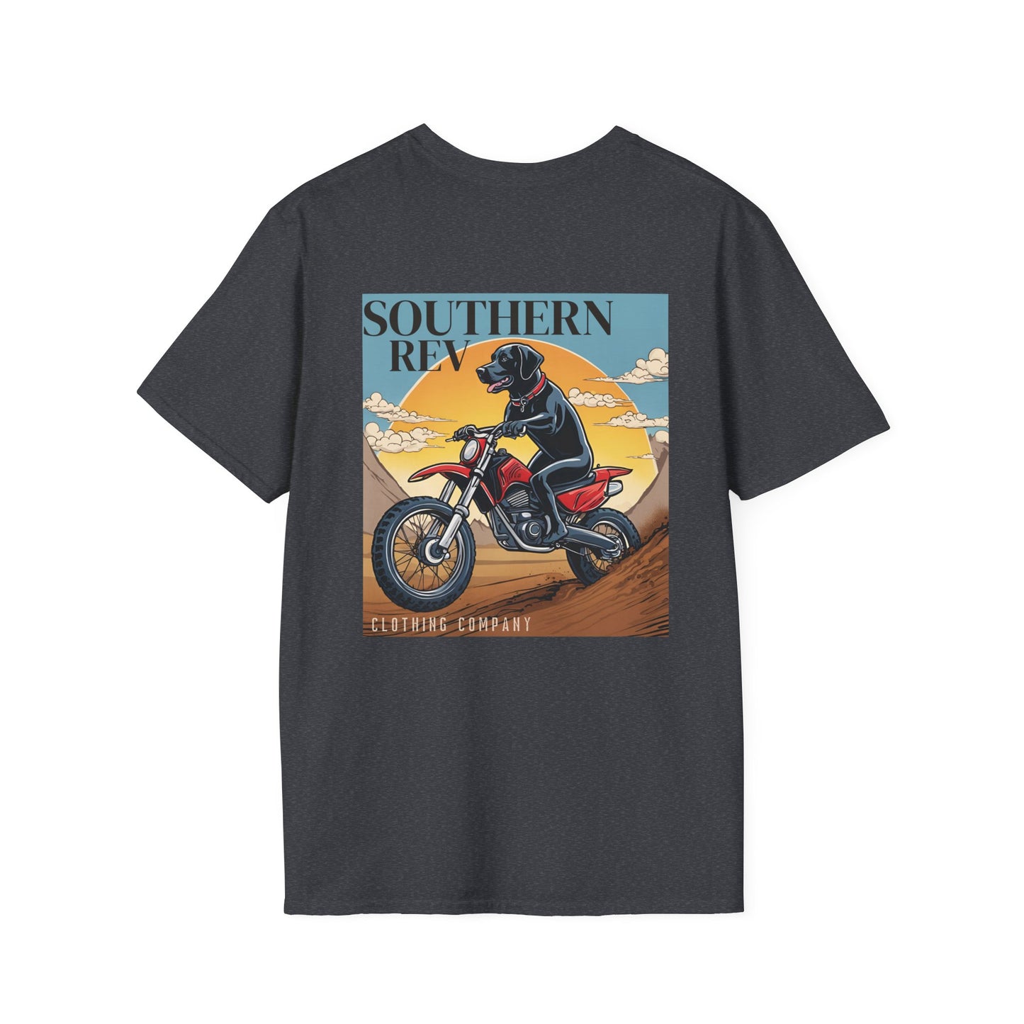 Southern Dog Riding Dirt Bike, back - gray