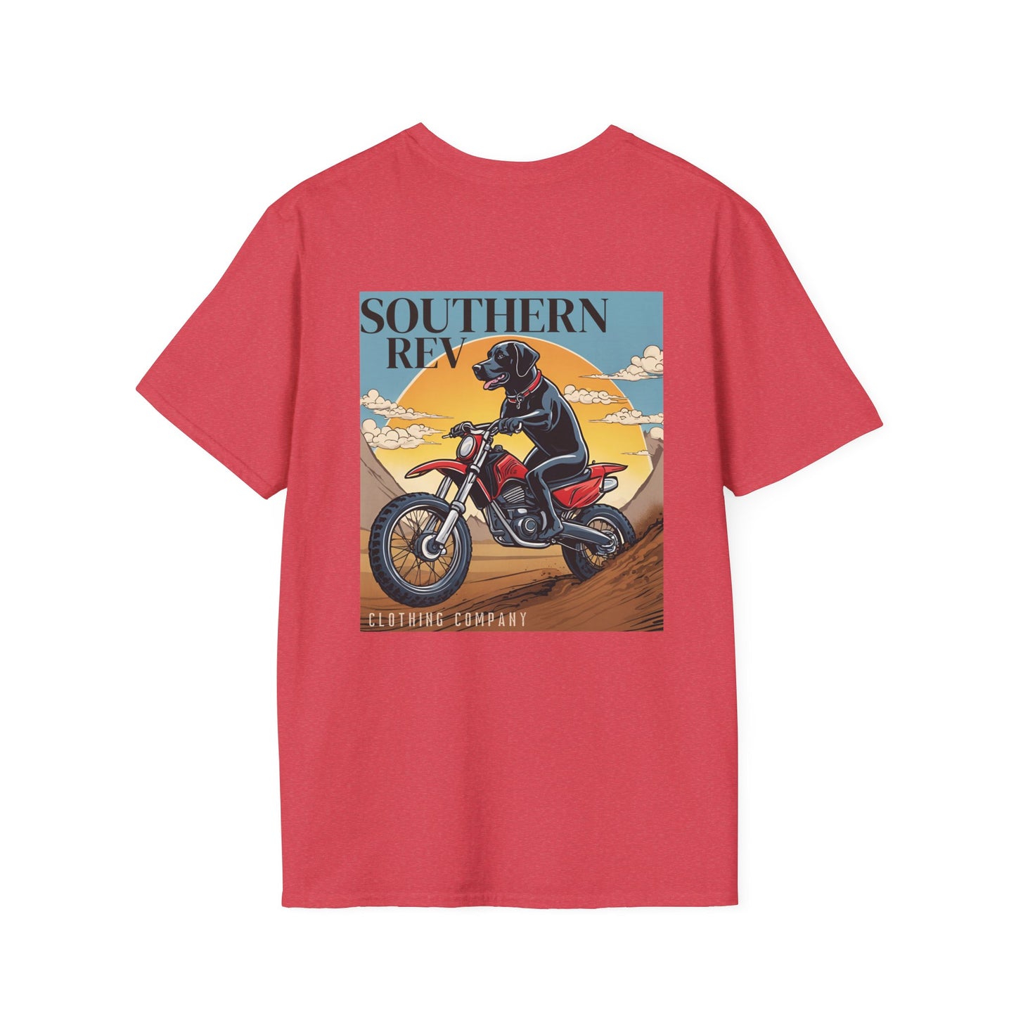 Southern Dog Riding Dirt Bike, back - red