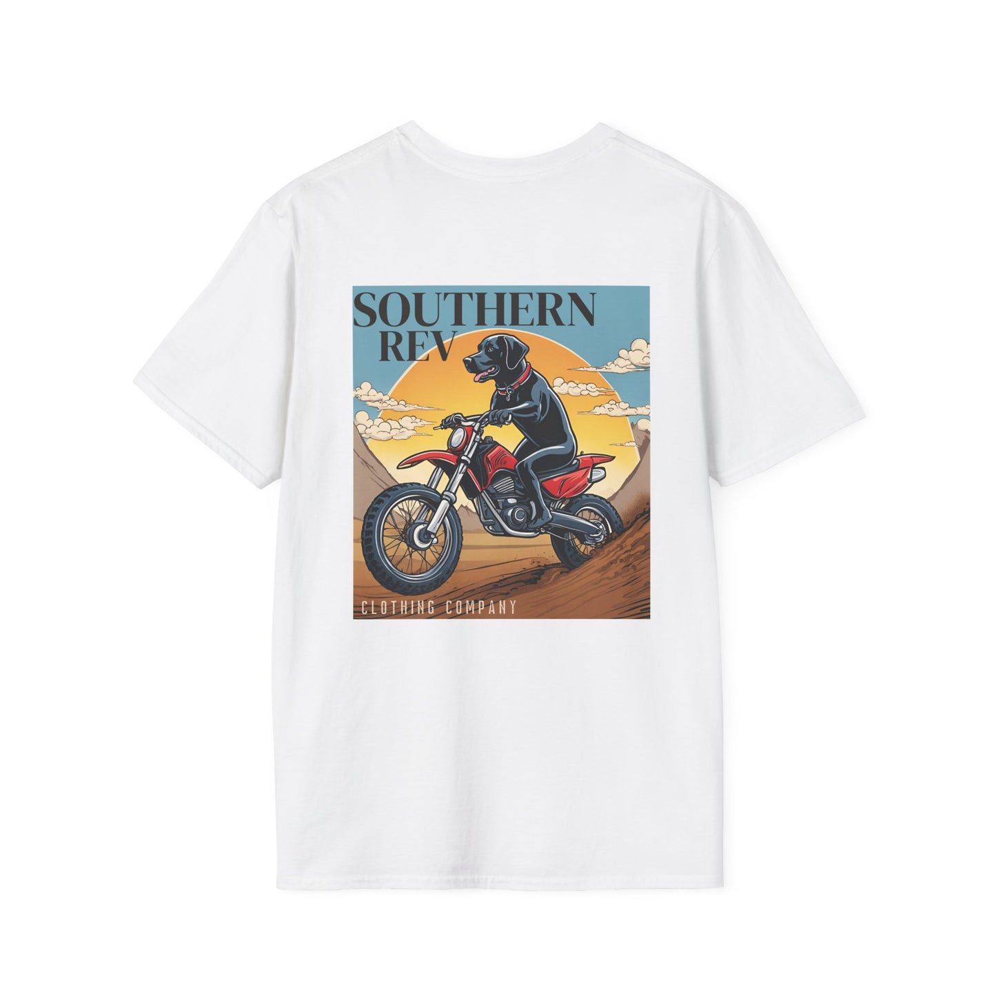 Southern Dog Riding Dirt Bike, back - white