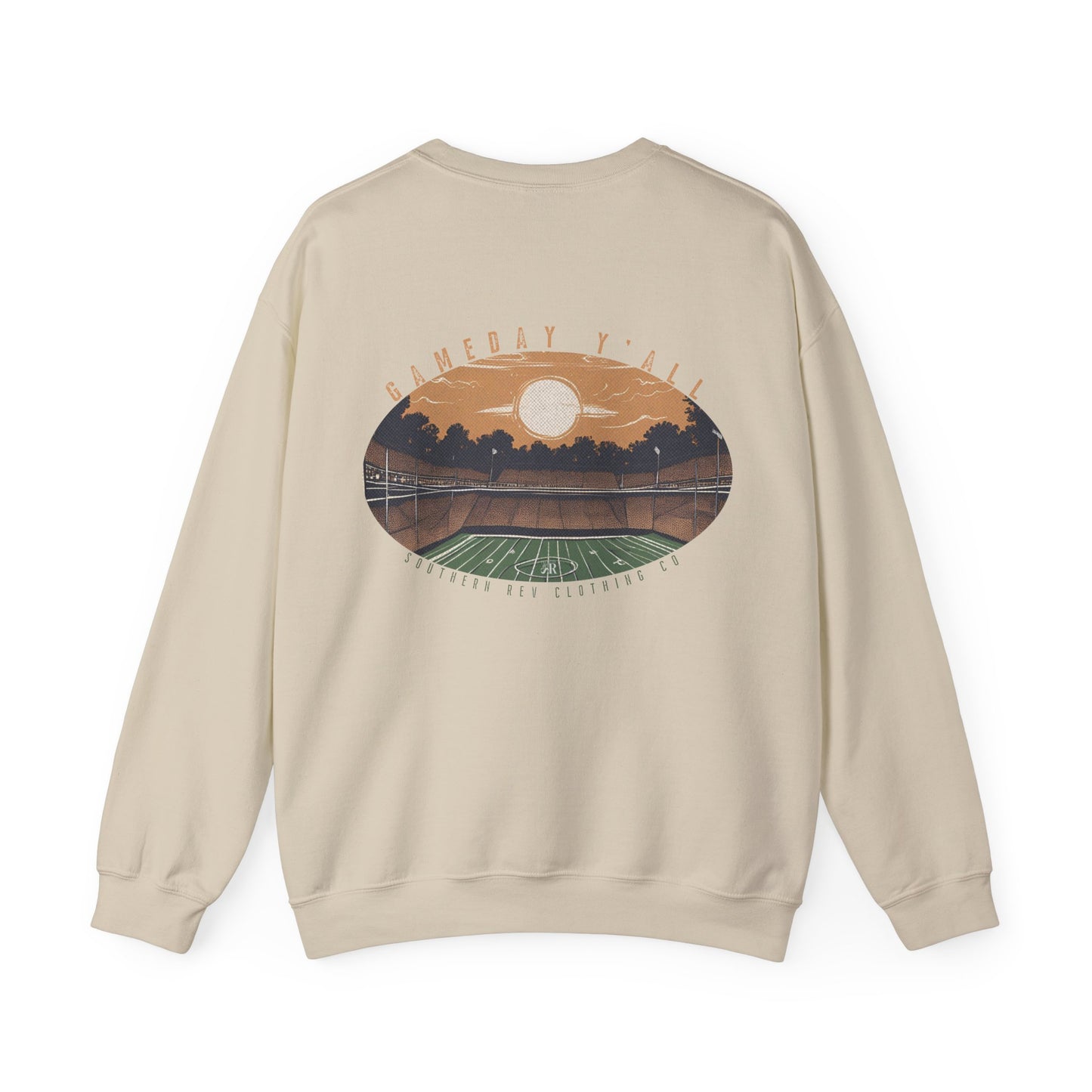 Southern sweatshirt with football gameday design, back_sand